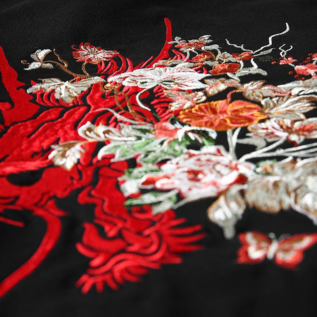 Red embroidered hot sale hoodie