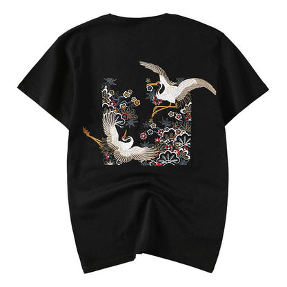 Double Cranes Embroidery T-shirt