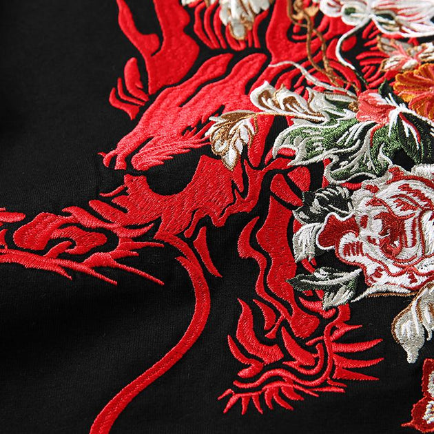 Dragon in Flowers Embroidery T-shirt – Koisea