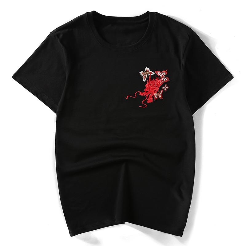 Dragon in Flowers Embroidery T-shirt