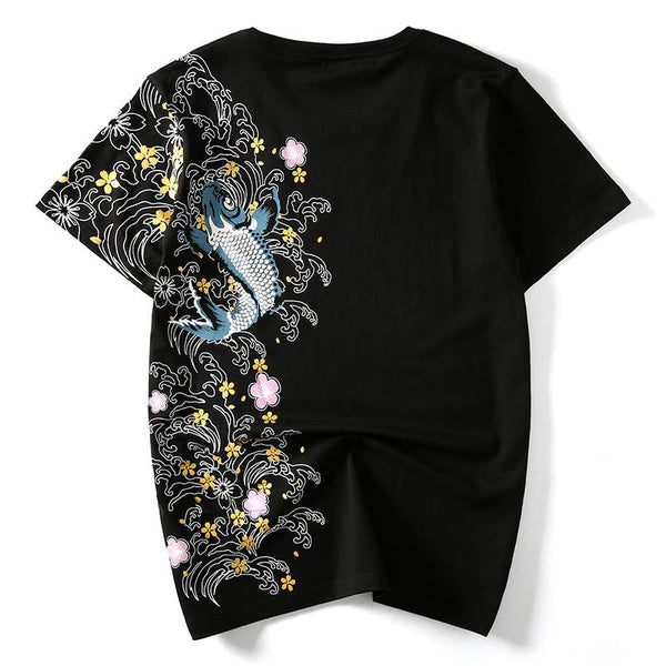 Dragon in Flowers Embroidery T-shirt – Koisea