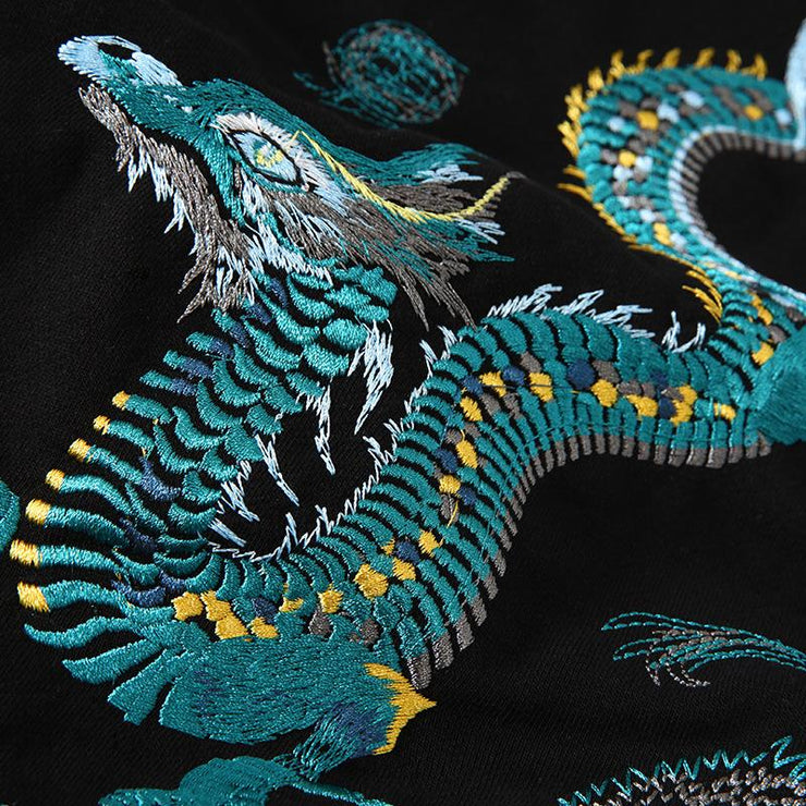 Teal Dragon Embroidered Hoodie – Koisea