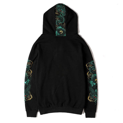 Green Dragon Sleeves Embroidered Hoodie