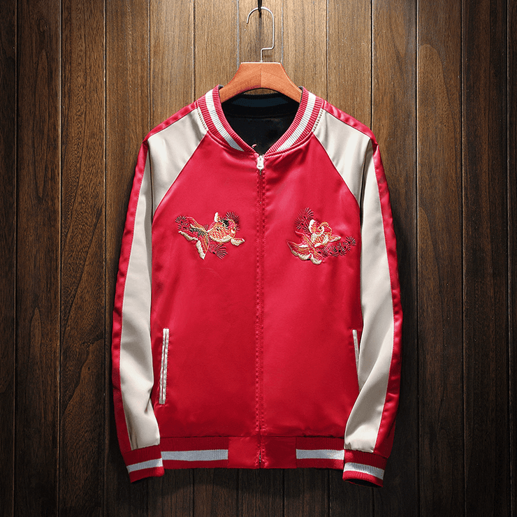Koi Goldfish Sukajan Souvenir Jacket Reversible Green Red Koisea