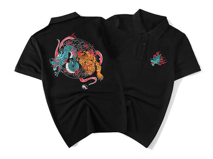 Roaring Dragon & Tiger Embroidery Polo Shirt